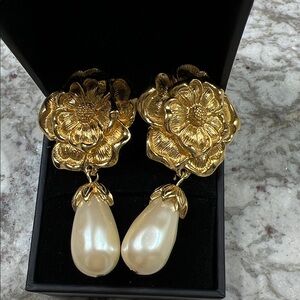 Avon  Gold Floral Earrings with Pearl Drops